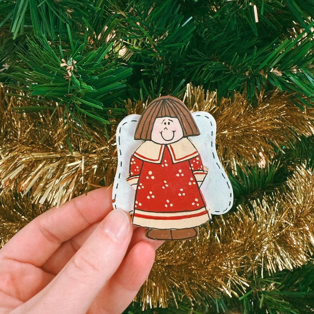 Handmade Wooden Angel Brooch